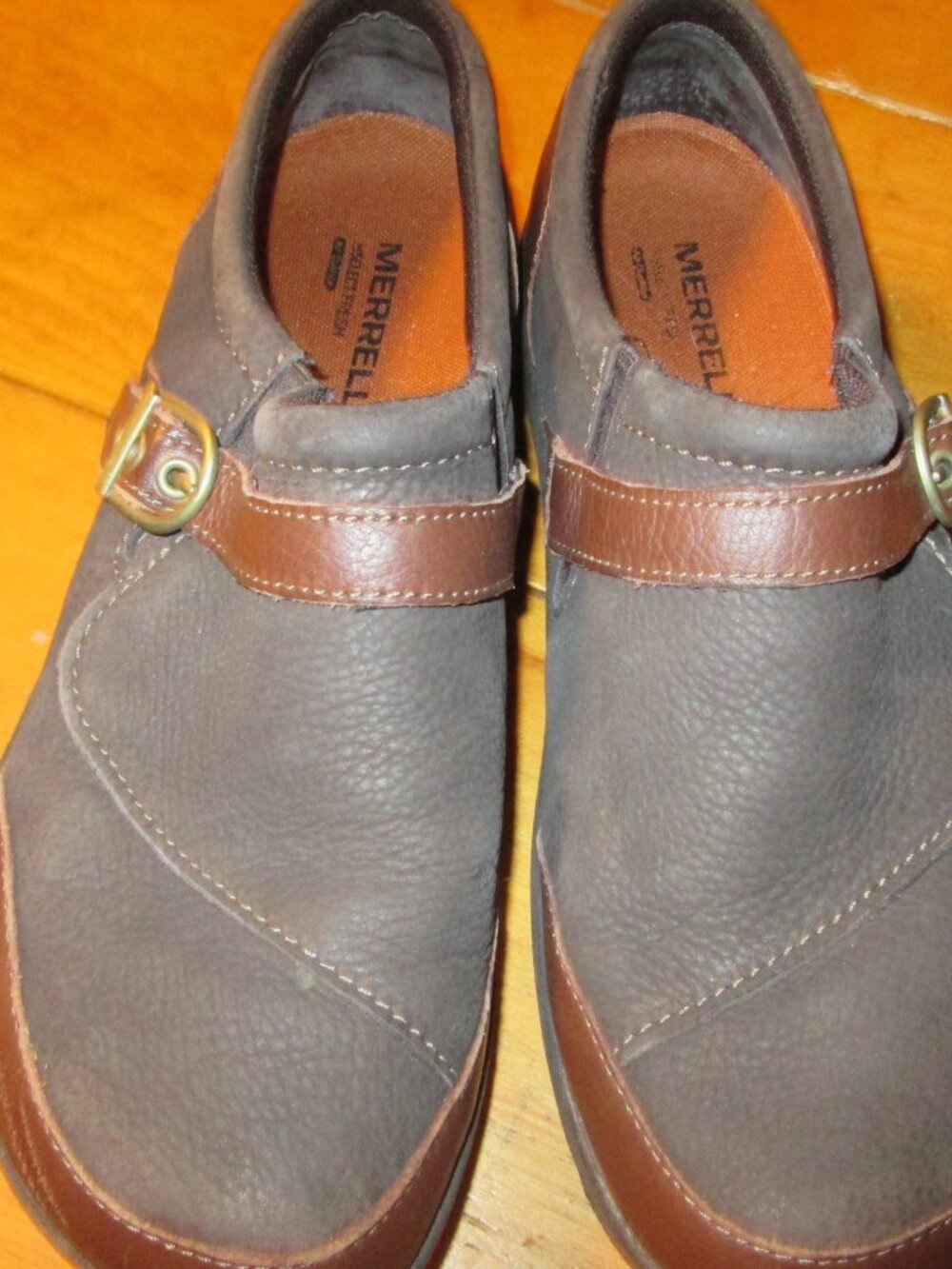 ladies Merrel Jess Stitch slip on comfort walking leather shoes brown buckle 8.5